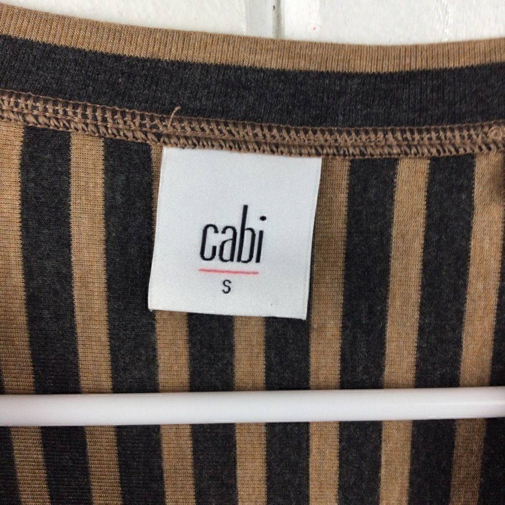 Cabi Striped Tee Tan & Gray Stripes Asymmetrical Hem Tunic, Size Small - Picture 3 of 10